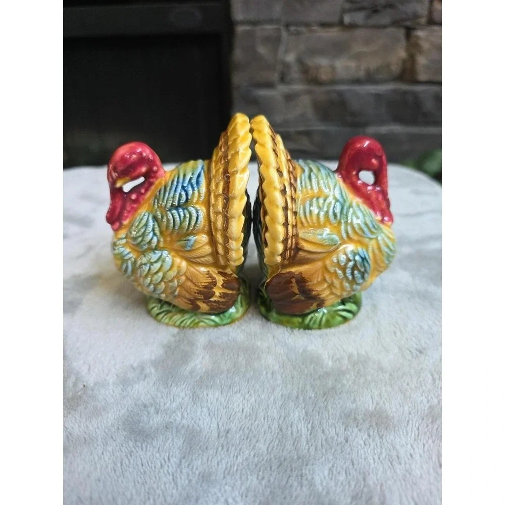 Vintage Handpainted Ceramic Thanksgiving Turkey Salt & Pepper Shaker Set